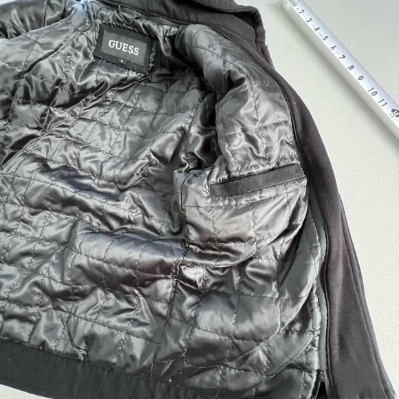 Guess Men Hooded Coat Wool Blend Size MEDIUM Black Full Zip Lined Thermal Jacket - Picture 3 of 8